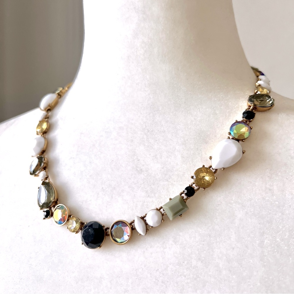 J. CREW Statement Necklace Multi Colored Stones Rhines… - Picture 2 of 6